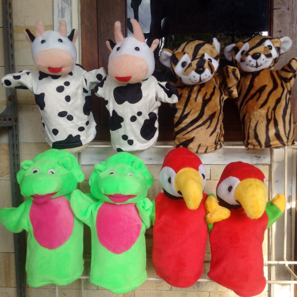 Boneka Tangan Kartun / Karakter / Sapi / Macan / Baby Bop /Makau 30 cm