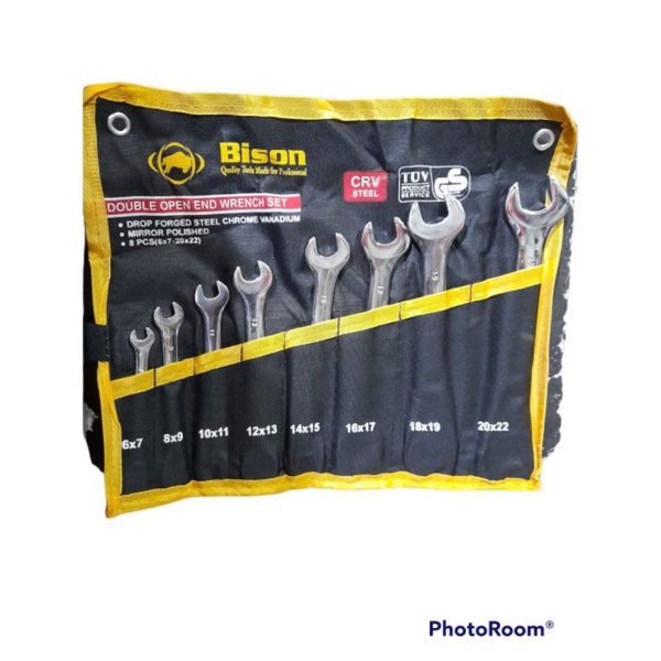 bison kunci pas set 8pcs double open end wrench 6-22mm