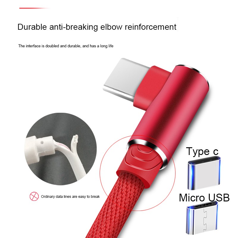 90 Degree Kabel Data / Charger Micro USB Tipe C 90 Derajat Fast Charging