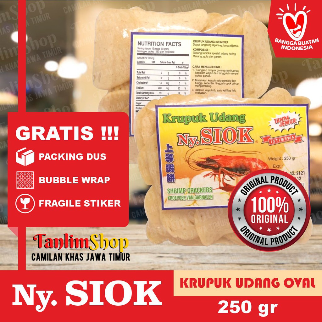 (KEMASAN 1/4 KG) Krupuk Kerupuk Udang Oval Ny Siok Istimewa Sidoarjo (250gr)