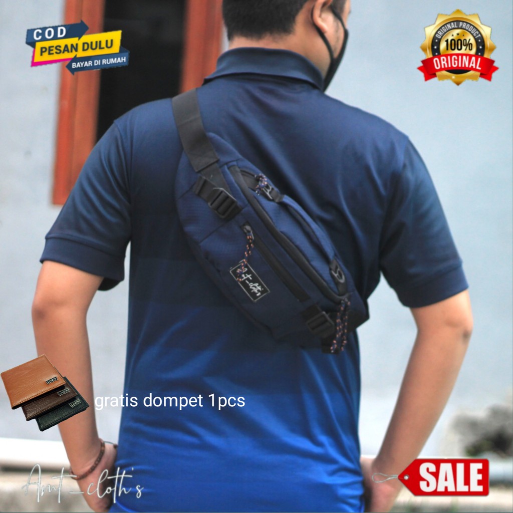 Amt_Cloth's WaistBag  Tas Pria  Waist bag tas pinggang  dan gratis dompet keren