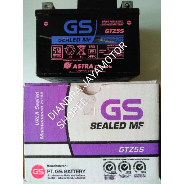 Aki kering gs astra asli type gtz5s for all matic yamaha