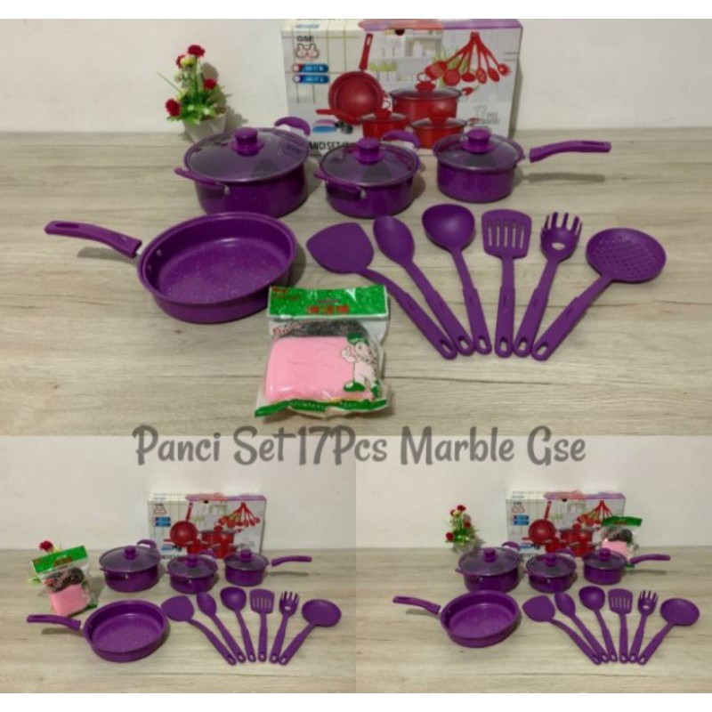 promo panci set 17 pcs marble GSE Detail produk:satu set peralatan masak