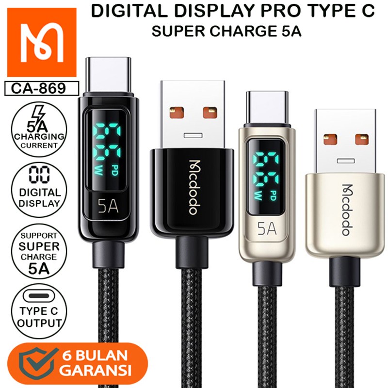 MCDODO CA-869 DIGITAL DISPLAY PRO KABEL CHARGER USB TYPE C CABLE TURBO CHARGE 5A XIAOMI SAMSUNG VIVO