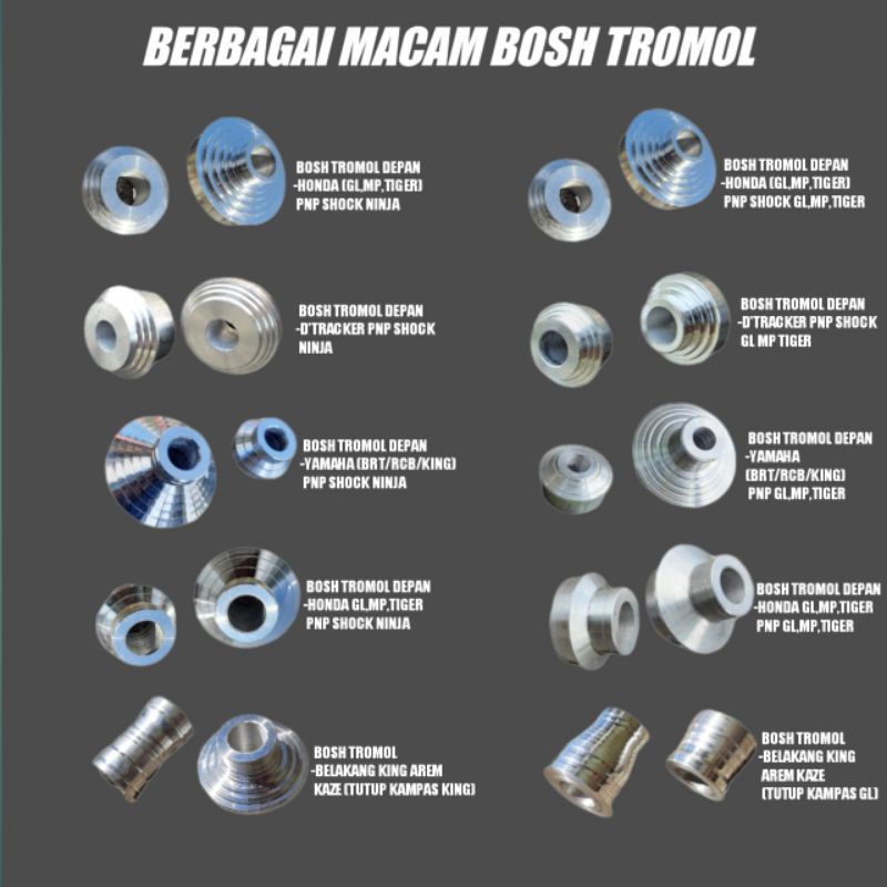 BOSH TROMOL DEPAN BELAKANG YAMAHA SHOK NINJA TIGER MP RX KING RCB VIXION SCORPIO CNC ALMUNIUM BOS BO