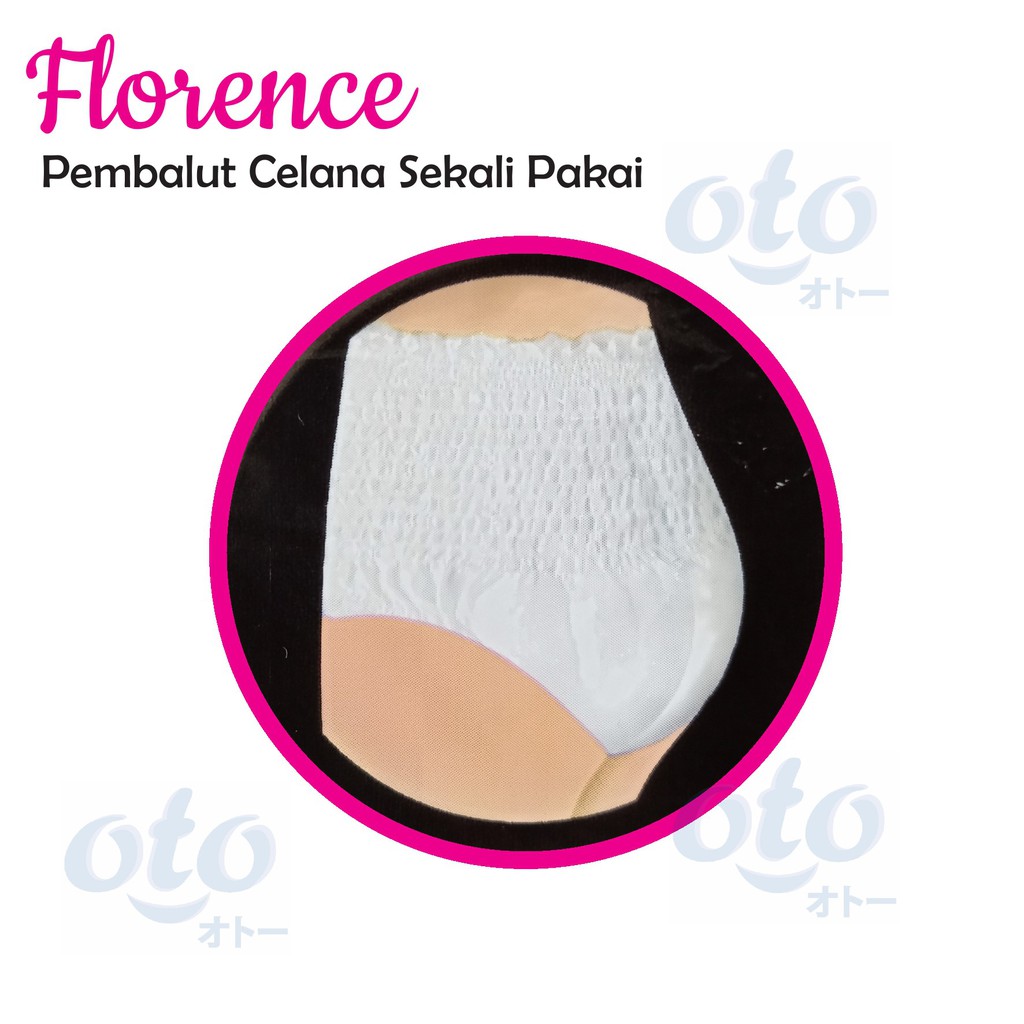 Florence Pembalut Celana isi 2 Lembar Sekali Pakai untuk Wanita Menstruasi  46cm-106cm Lingkar Pinggang- isi 2