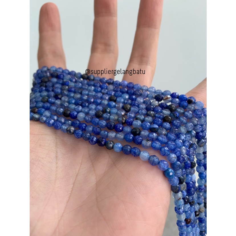 batu AGATE SERAT BIRU FACETED 4mm cutting aksesori bahan gelang kalung