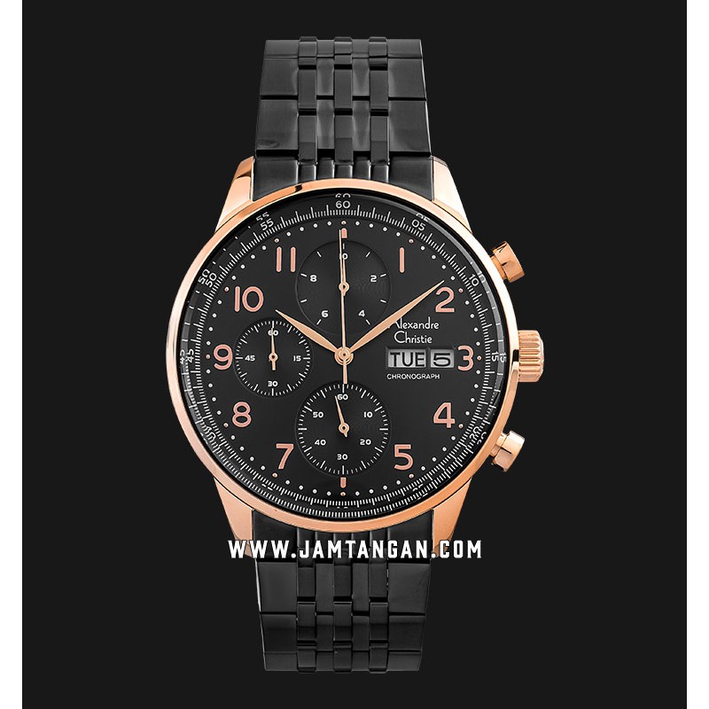 Alexandre Christie AC 6492 MC BBRBA Chronograph Men Black Dial Black Stainless Steel + Extra Strap
