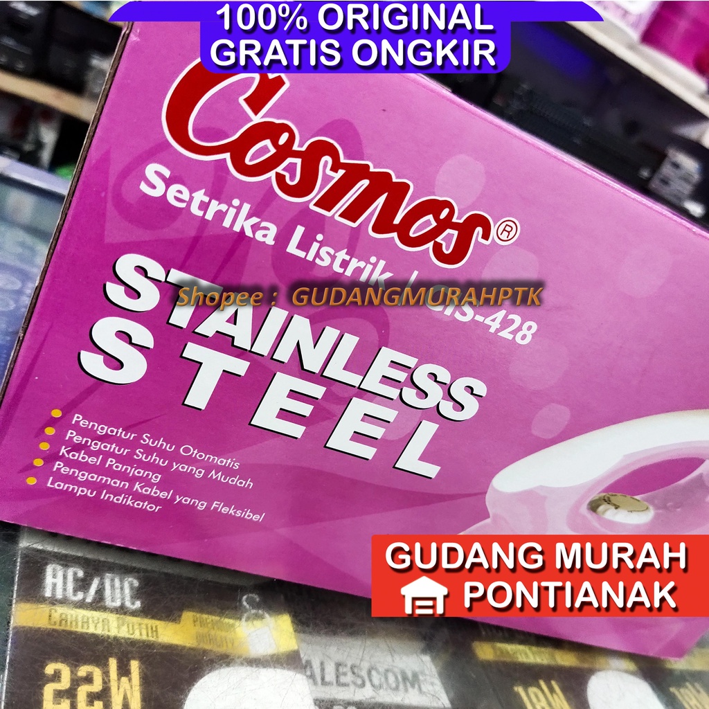 Setrika Listrik Cosmos Stainless Steel CIS 428 / CIS-428 cis428 pink stenles anti lengket