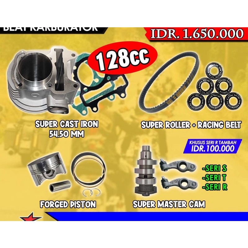 Paket Touring 5 BRT Bore Up Beat Karbu 128cc Blok Seher Piston 54,5mm Cam Roller Vanbelt