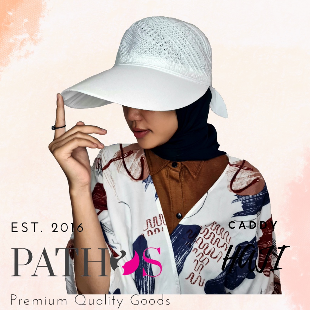 Topi Putih Wanita Haji Caddy Pantai Straw