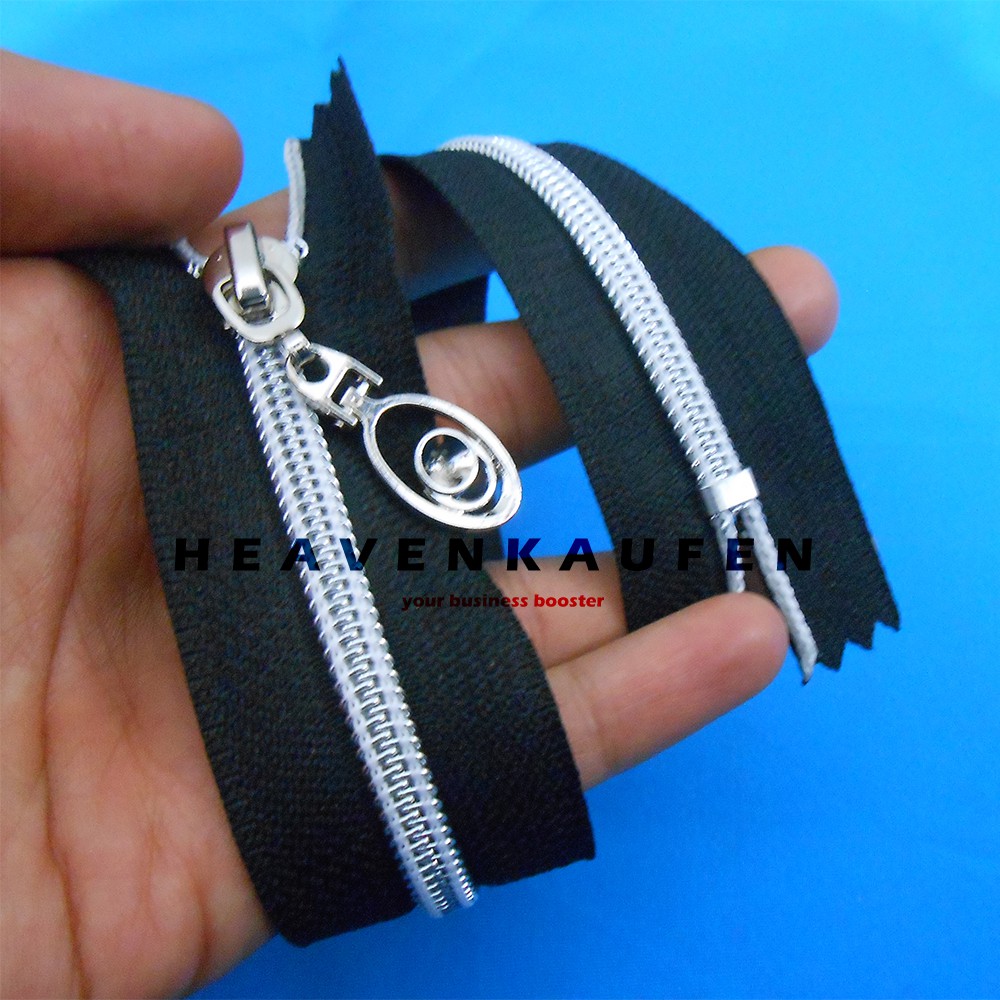 Resleting Zipper Busana 30 cm Coil Warna Hitam - Silver Close End Kode CSA