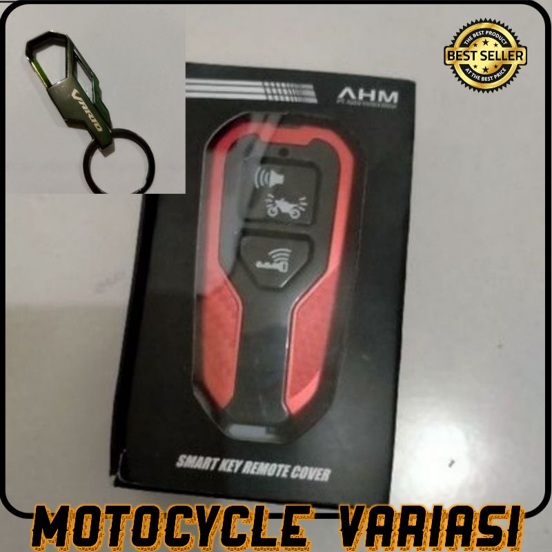 PAKET GANTUNGAN KUNCI DAN COVER REMOTE VARIO 160 2022 ORIGINAL AHM-Merah + logo vario