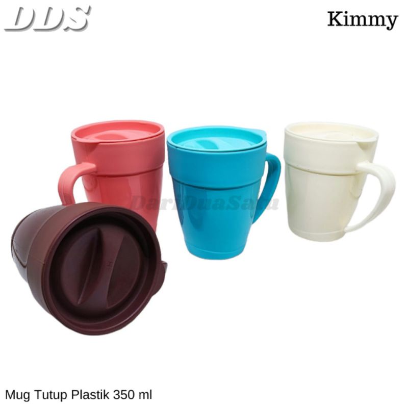 Mug Plastik Plus Tutup Gelas Mug Gagang Food Grade 350 - 500ml