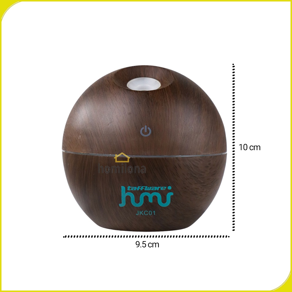 Humidifier Diffuser Aromaterapi 130ml - Taffware HUMI JKC01 Dark Brown - Ultrasonic Aromatherapy Essential Oil Burner Mini Mobil Bulat Wood Design Desain Kayu