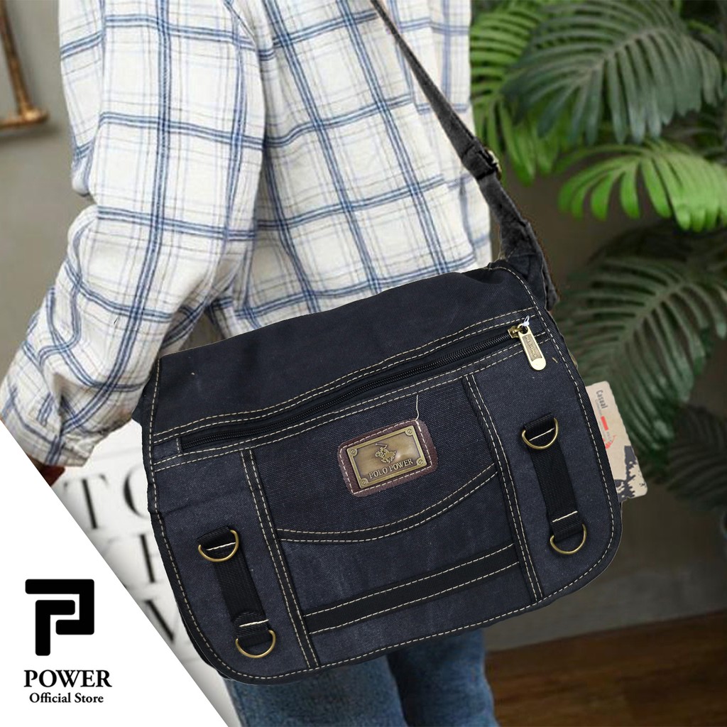 Tas Selempang Canvas Polo Power Shoulder bag Import Tas Slempang Bahu Pria Tas Kanvas Polo Original