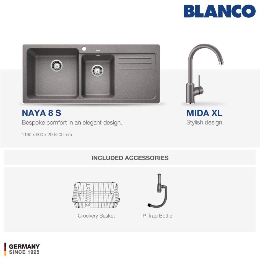 Paket BLANCO Naya 8S Silgranit Sink + BLANCO Mida XL Silgranit - AluMetallic