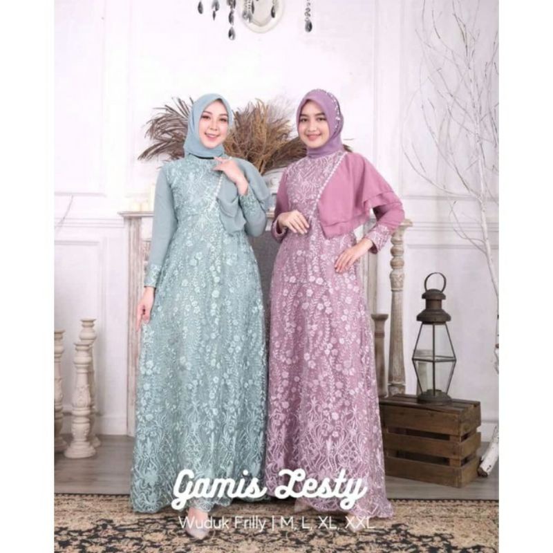 E.C > Gamis Lesty Kejora / Gamis Leslar / Gamis Wuduk Frilly / Gamis Tulle Mix Cerutty Original / Ga