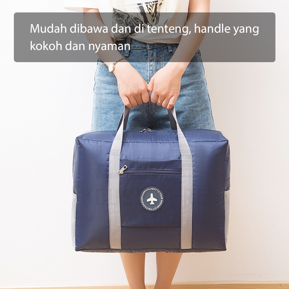 HUGO Tas Travel Besar Lipat Hand Carry Anti Air Travel Bag Fold Tas Koper Hand Carry Serbaguna Tebal