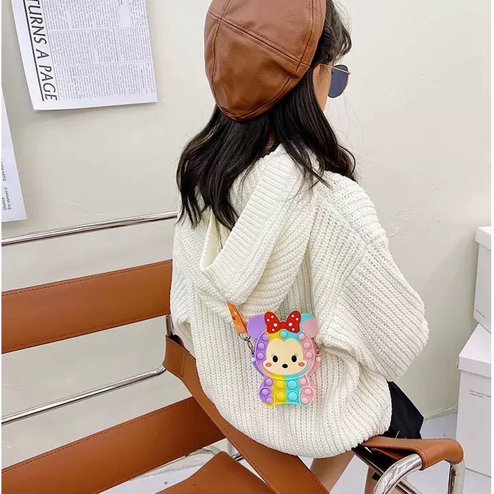 Tas Pop it Anak Lucu Import - Tas Selempang Anak Karakter Minnie Pikachu - Tas Pop It Terbaru Import - Tas Anak Lucu Pop It Fidget Toys JL12