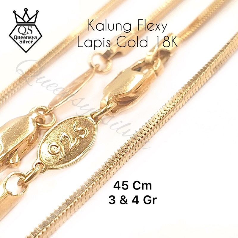 Kalung Perak Wanita KASANDRA FLEXI Lapis Emas Kuning Asli Silver 925