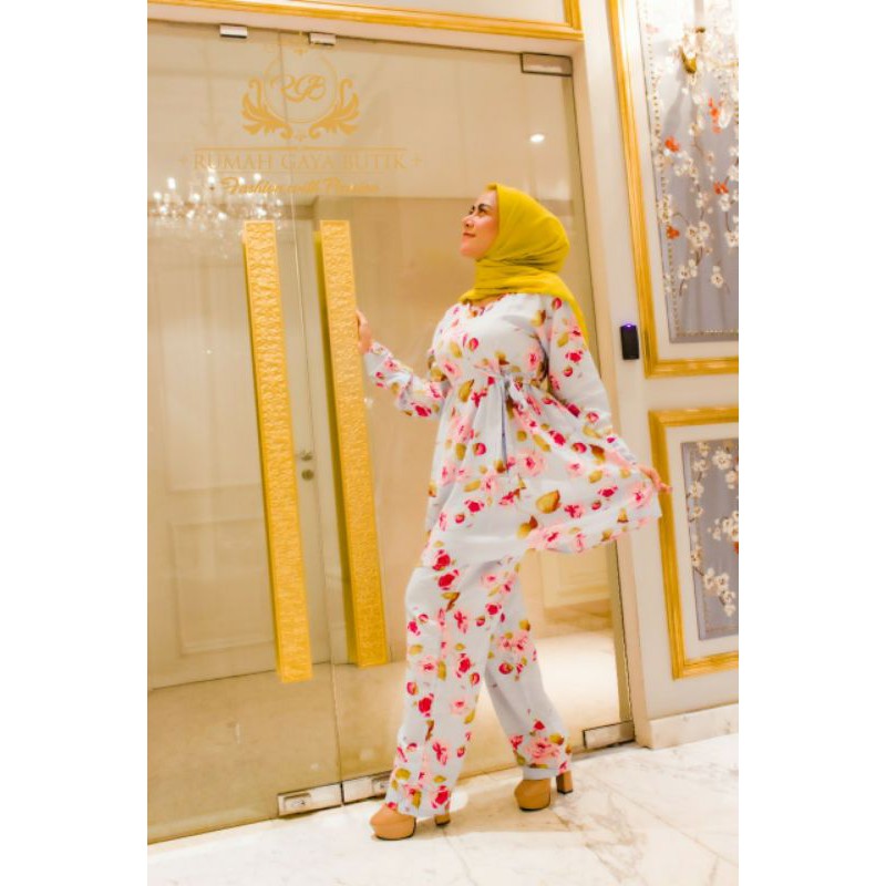 (ONE SET BRANDED) ONE SET TUNIK & CELANA ORIGINAL BY RGB / SETCEL MEDINA RAYON IMPORT MOTIF KEKINIAN