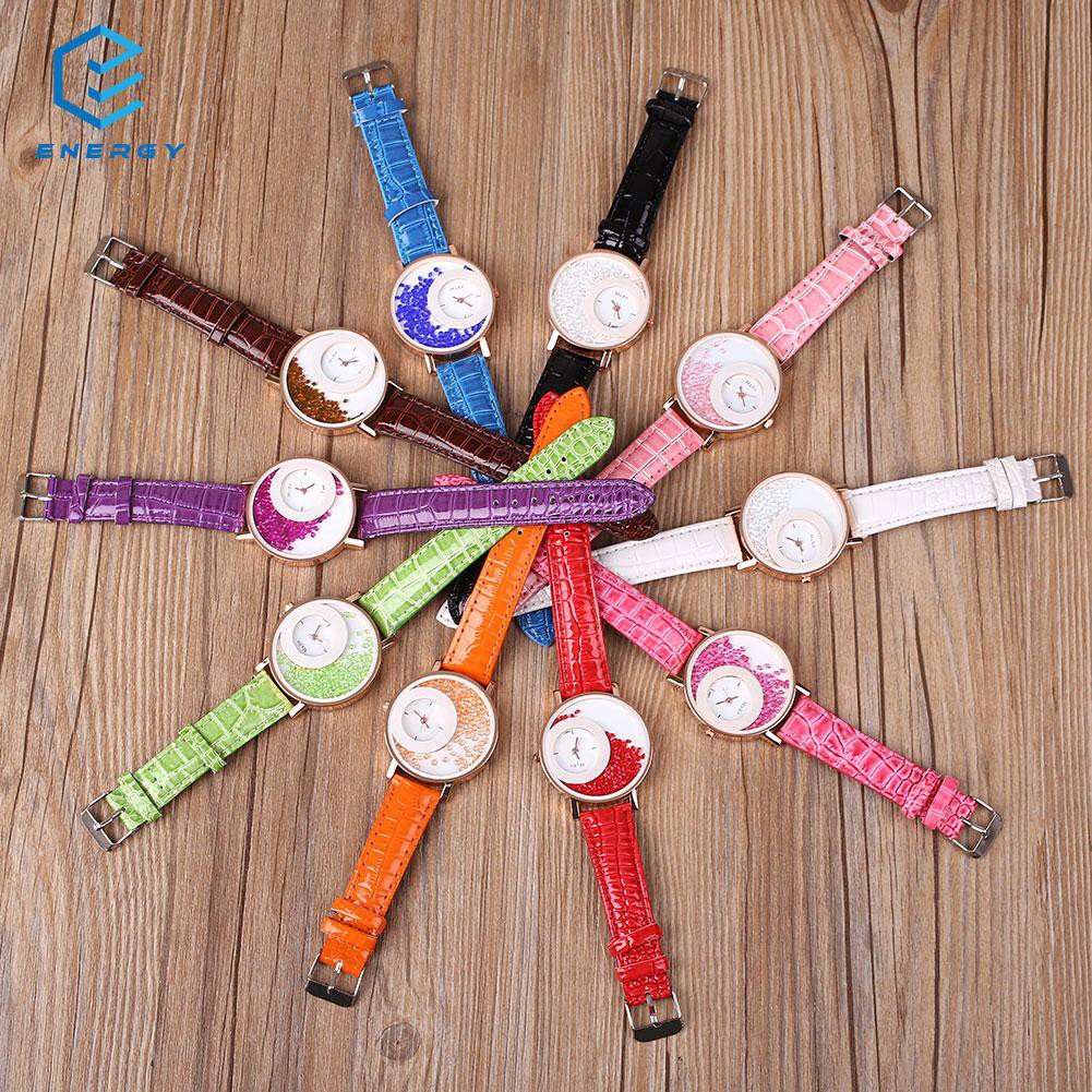 Promo Jam Tangan Quartz dengan Strap Kulit dan Hiasan Berlian Imitasi Murah