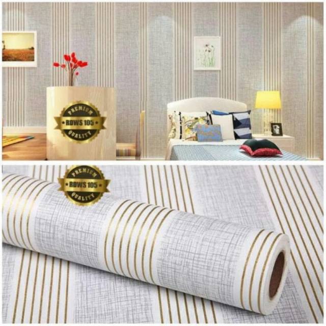 wallpaper sticker abu abu garis emas 45cm x 10m | Shopee Indonesia