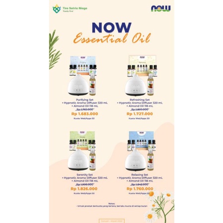 Essensial oil NOW Refreshing Purifying Serenity Relaxing set with Hypnotic Aroma Terapi Diffuser Bar