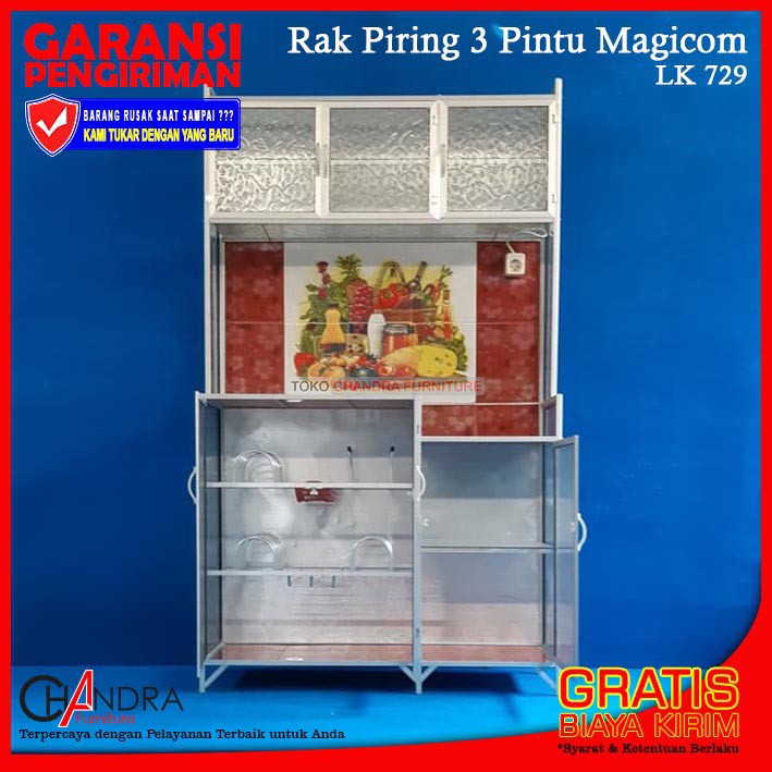 Lemari Rak Piring 3 Pintu Keramik LK 729-92 "Premium"