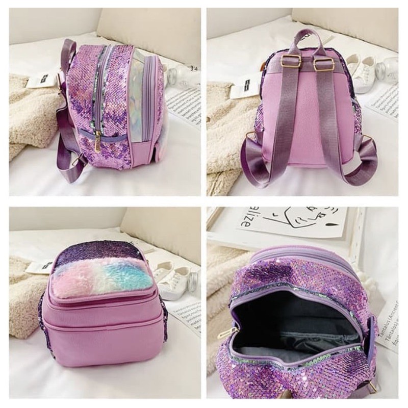 Tas Ransel Sequin Bulu TRU036 backpack anak perempuan tk sd