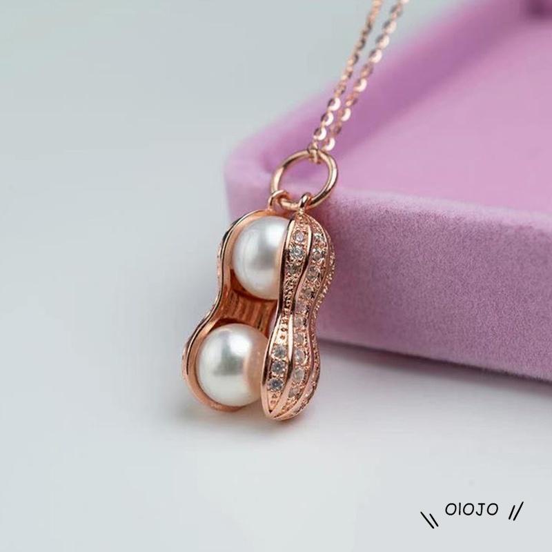 Kalung Lapis Silver Dengan Liontin Kacang Mutiara Warna Rose Gold Untuk Wanita - ol2