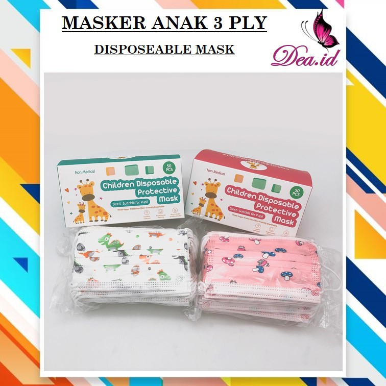 [DEASHOP] DISPOSEABLE MASKER FOR CHILDREN 3 PLY / MASKER ANAK 3 PLY / MASKER MEDIS 1 BOX ISI 50 PCS