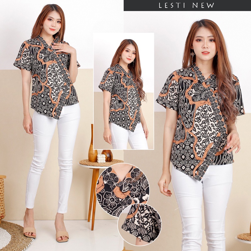 Evercloth Lesti Blouse Wanita Atasan Wanita Baju Batik Wanita Jumbo Top Seragam