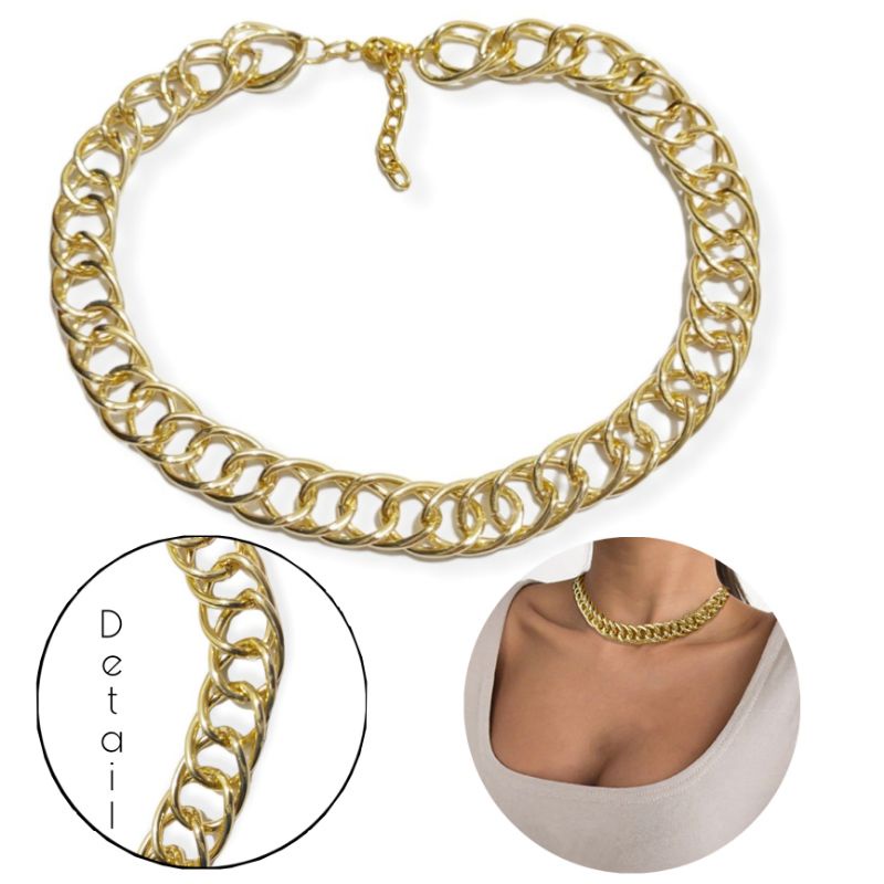 Kalung Choker Rantai Double Merlyn Retro Edgy Style Hip Hop Punk Anti Karat Alumunium