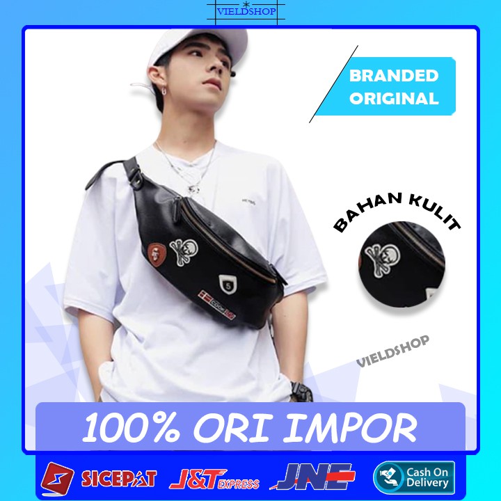 F7 TAS WAIST BAG WAISTBAG SELEMPANG SLEMPANG KULIT PINGGANG KECIL ANTI AIR IMPORT BRANDED PRIA