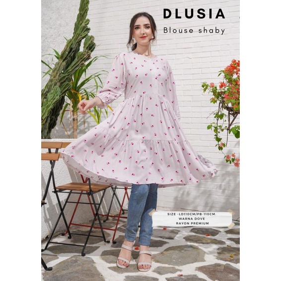 Daster arab DLUSIA BLOUSE SHABY Dress Rayon Midi Tunik Mewah Kekinian