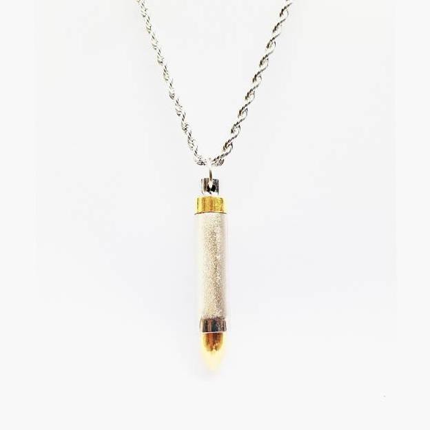 Kalung Pria Titanium Liontin Peluru Tabung Buka Tutup Anti Karat Silver Gold Emas (KODE W6519)