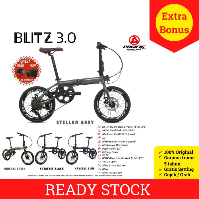 Sepeda Lipat 16 Inch Pacific Blitz 3.0 Steel 9 Speed Rem Cakram