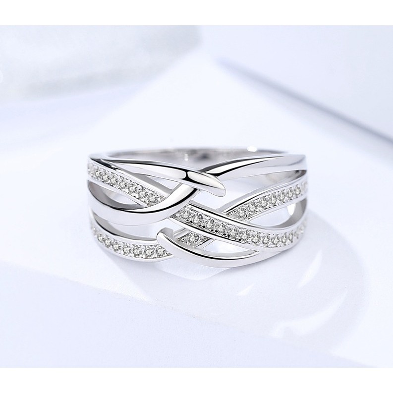 Cincin Perak Wanita Couple Asli S 925 Lapis Rhodium Cocok Nikah tunangan hadiah RS043