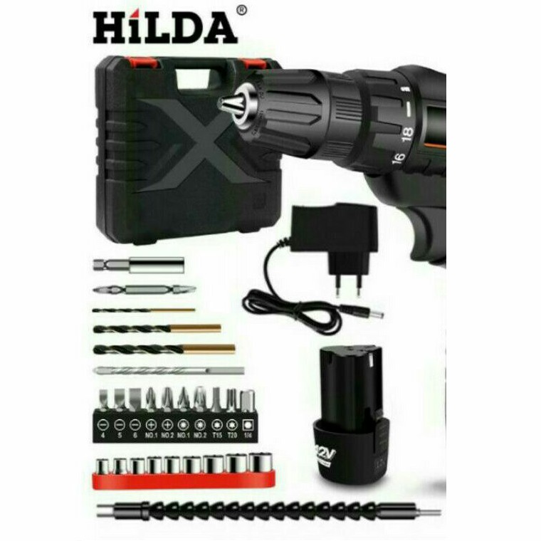 Bor cordless hilda 12v 2 baterai