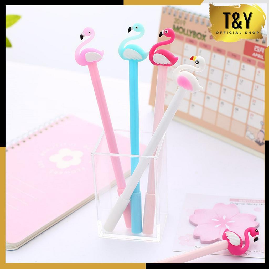 T&amp;Y Pena Karakter Flaminggo Lucu Pulpen Gel Karakter Burung Bangau Lucu Alat Tulis Sekolah Kantor ATK Pena 3D Pulpen Murah Import