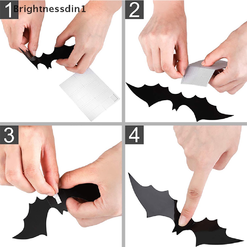 12 Pcs Stiker Kelelawar 3D Bahan PVC Warna Hitam Untuk Dekorasi Pesta Halloween