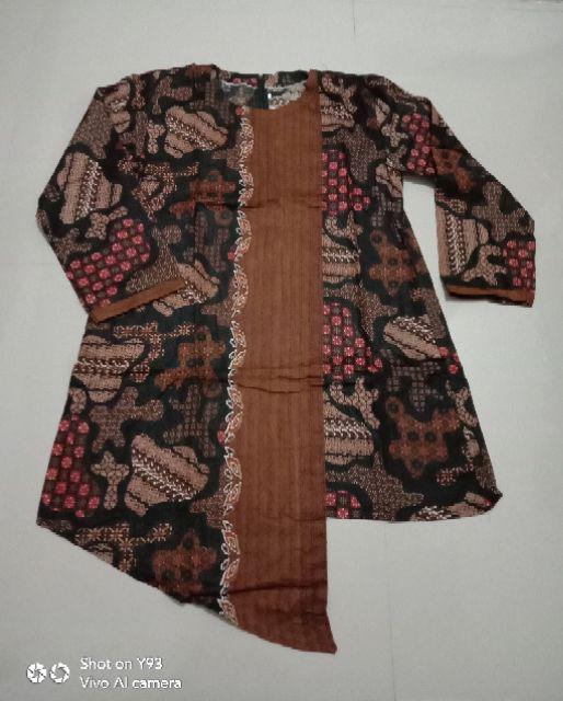 Atasan Batik Tunik Sogan Coklat M L Xl