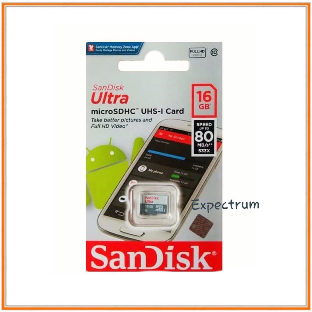 Micro SD Sandisk Ultra Class 10 16GB Speed 80MB/s Non Adapter