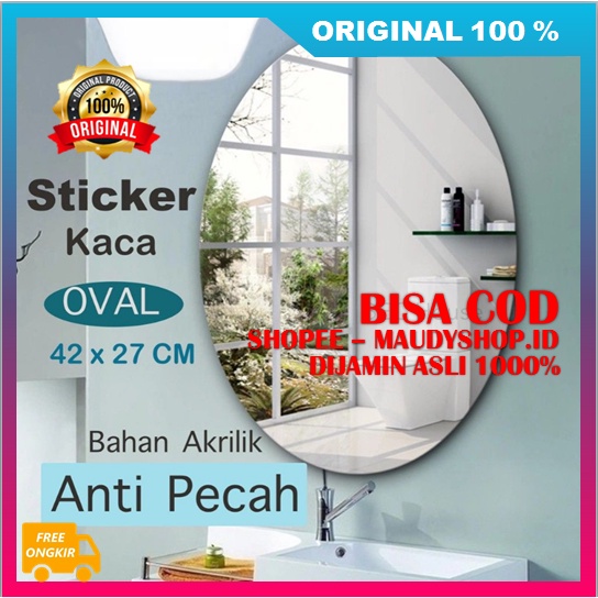 Kaca Tempel Dinding Anti Pecah Sticker Mirror Minimalis Cermin Oval Sticker Kaca Oval ASLI ORI