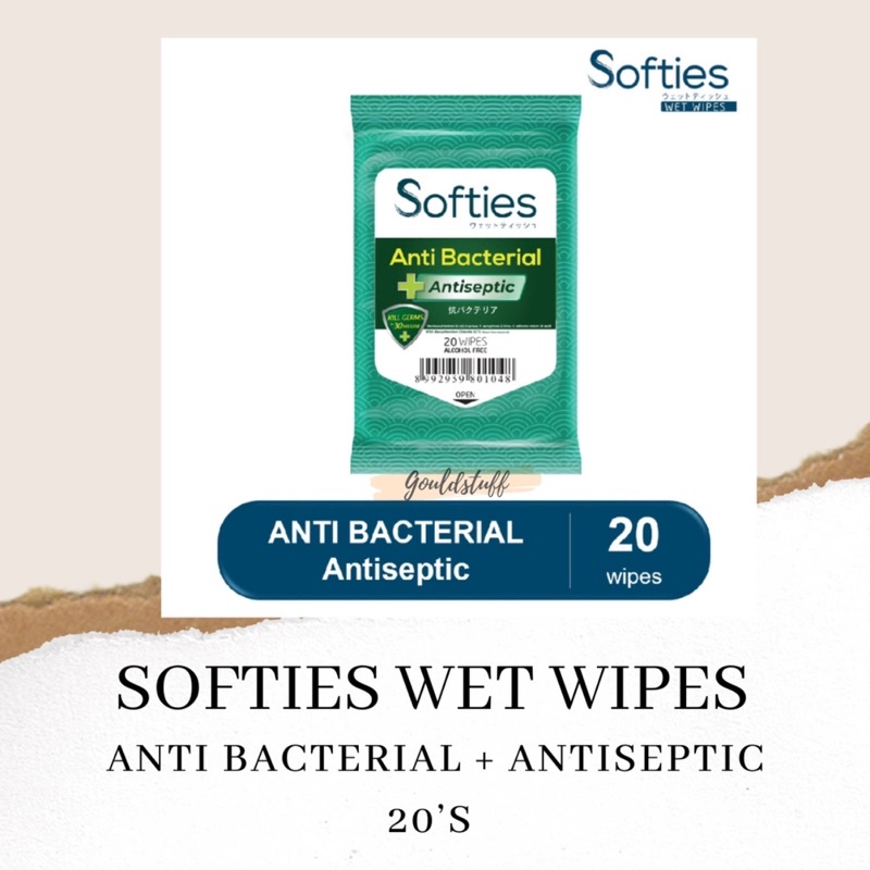 SOFTIES ANTIBACTERIAL + ANTISEPTIC 20’s / SOFTIES WET WIPES / TISSUE BASAH SOFTIES