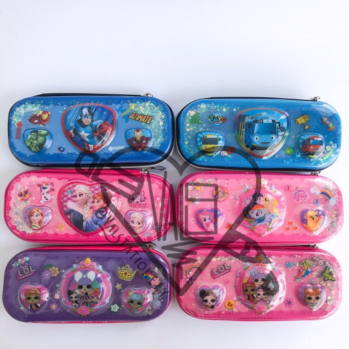

Jualan Tempat Pensil / Pencil Case Sleting Karakter 3D Air Glitter Timbul Hemat