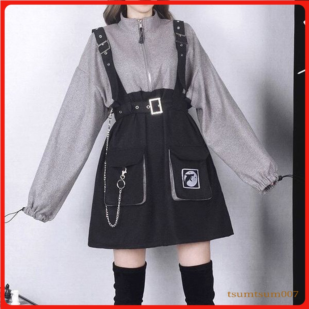 Jual [Tempat barang]Vintage Women Gothic Punk Lolita Dress Casual High Waist Long Sleeve Hat ...
