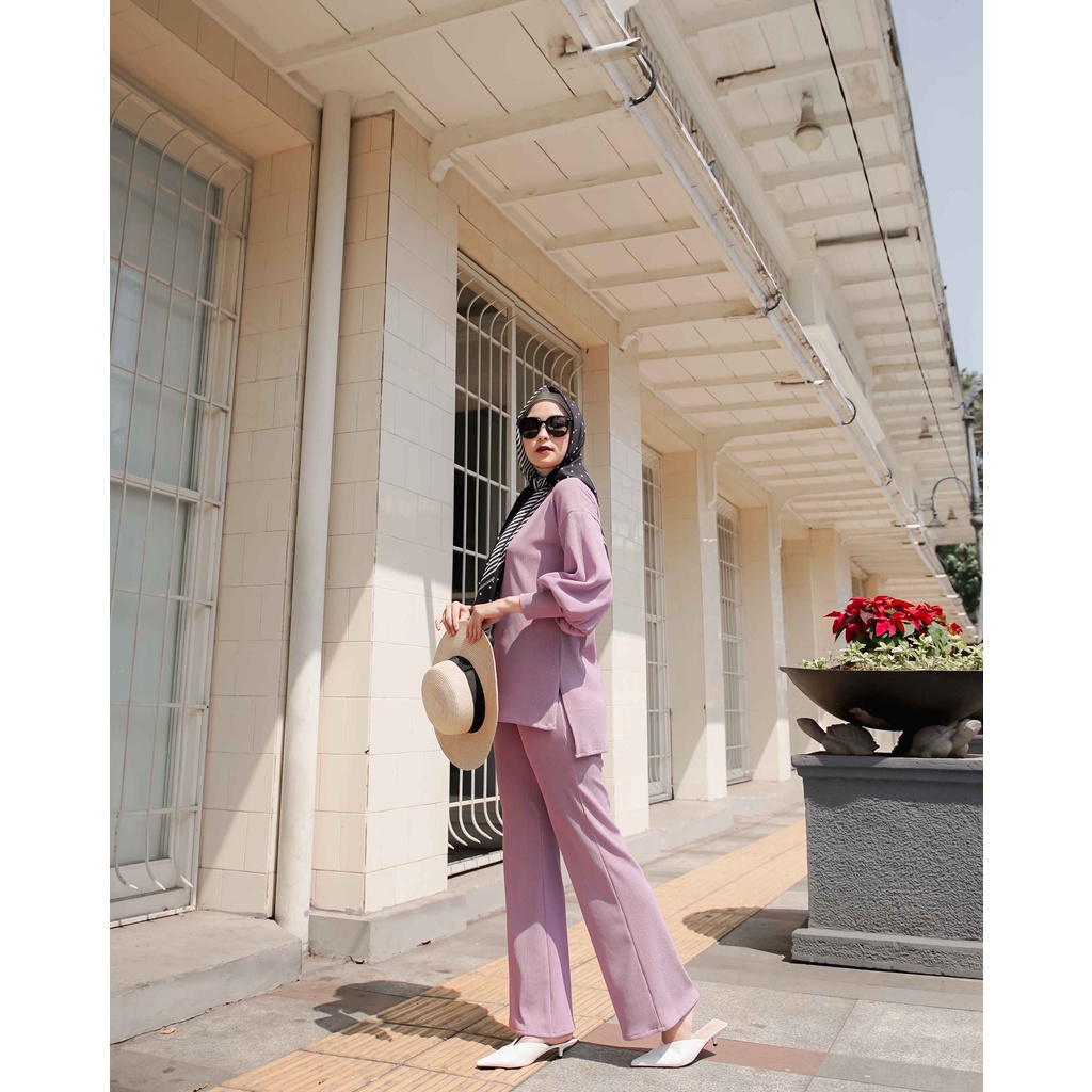 Alunicorn - Zaara Pleats -  Blouse Wanita - Pants Wanita-Oneset Lilac